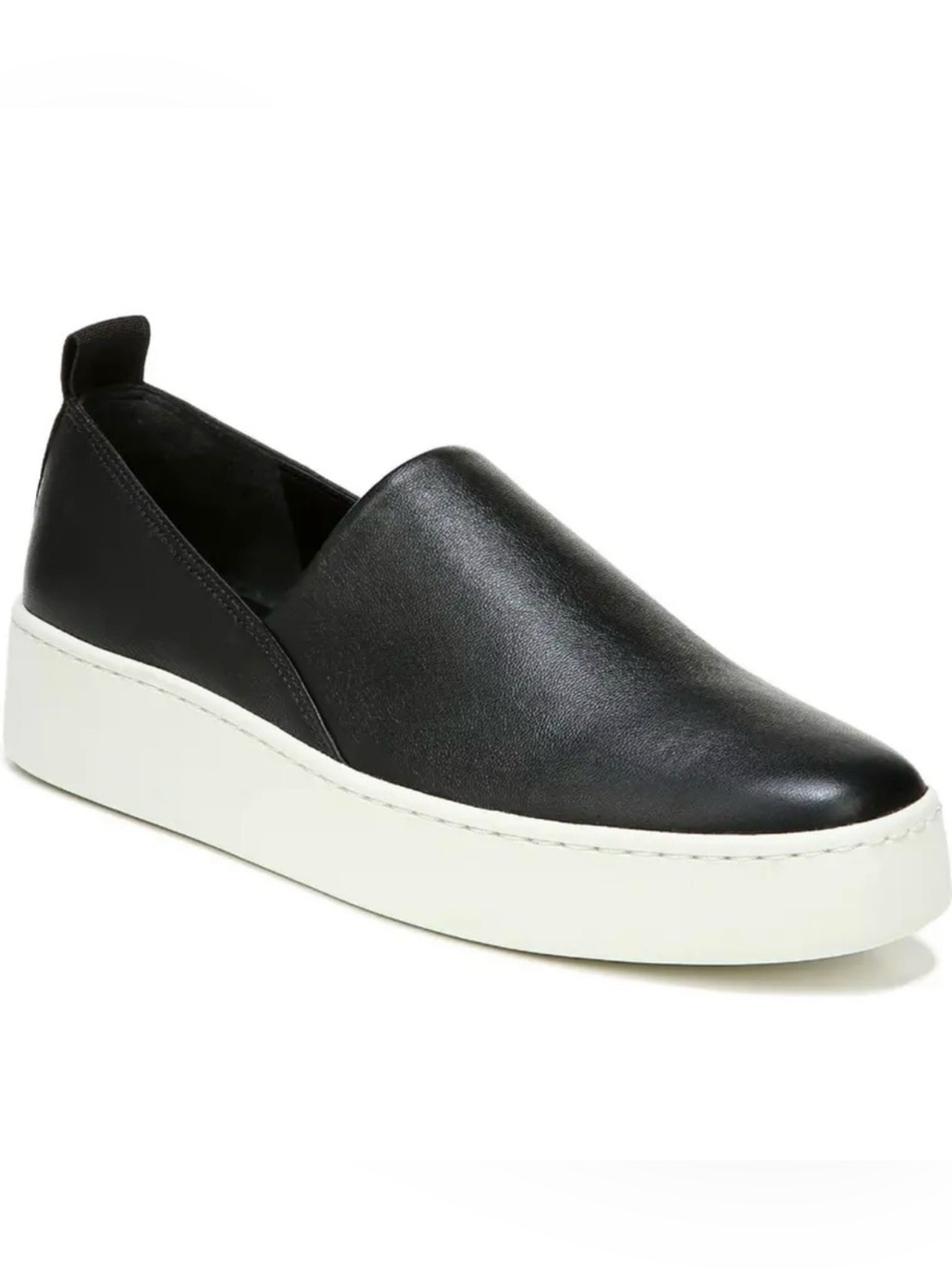 Vince Black Saxon-2 Stretch Leather Platform Slip On Sneakers White Platform